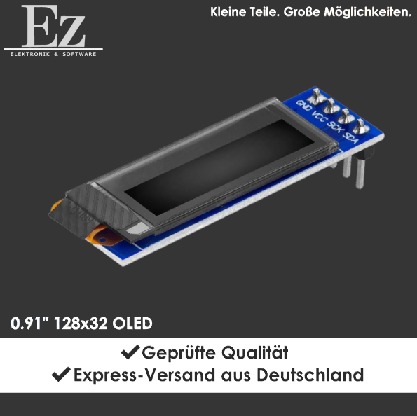 0.91" 128x32 I2C SSD1306 OLED Display – 4-Pin Blau